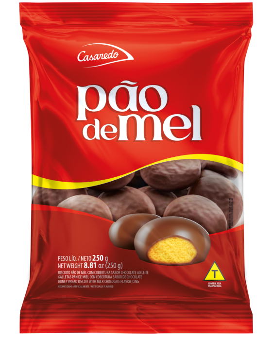 Biscoito pão de mel com cobertura sabor chocolate ao leite